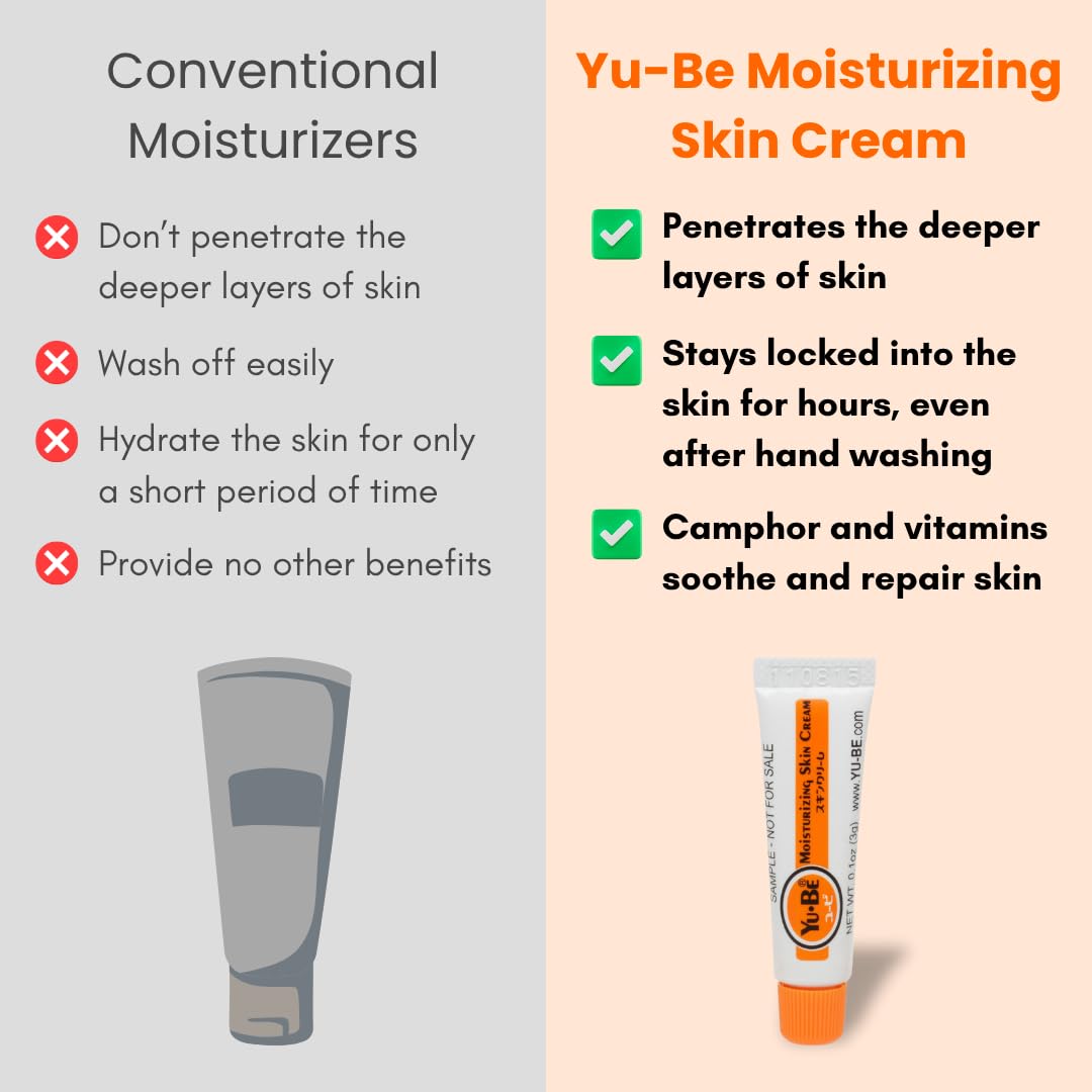 Yu-Be Moisturizing Skin Cream 20pc Sample Pack — Japanese Skin Care Relief Cream for Night and Day | Deeply Hydrating Moisturizer for Extra Dry Skin Lotion for Face, Body & Hands | Paraben Free