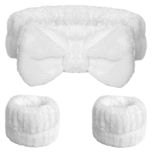 WSYUB Spa Set - Face Wash Headband and Wrist Bands, White
