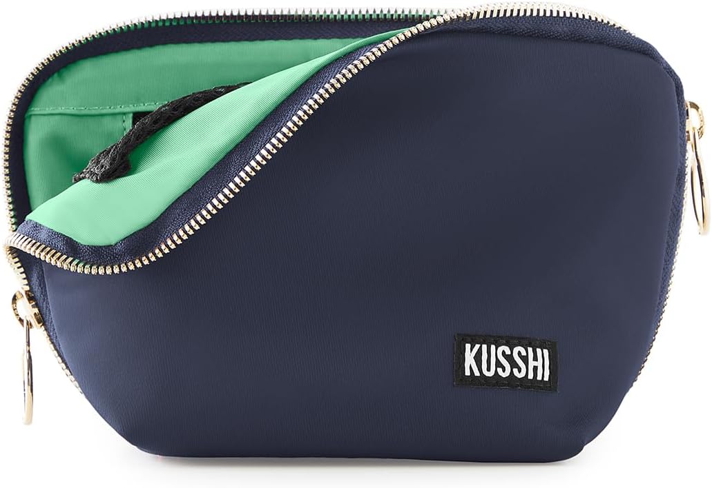 KUSSHI Washable Travel Makeup & Cosmetic Bag - Brush Organizer Sold Separately (Everyday, Navy/Mint)