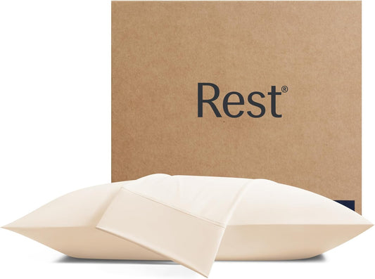 REST® Evercool®+ Cooling Pillowcases King - 2 Pillowcases for Sensitive Skin, Silver Infused Fabric for Hygienic Sleep, Silky Smooth for Curly Hair, High Elastic for Snug Fit (19x35 inches)