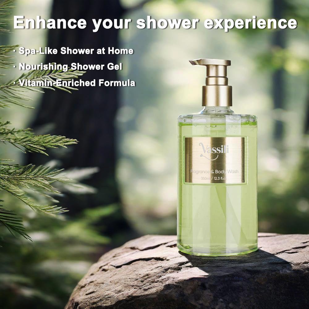 Vassili Fragrance Body Wash - Long-Lasting Aroma with Orange Blossom, Green Tea & Citrus, Hydrating & Moisturizing Formula, Gentle for All Skin Types,12.3 Fl Oz（Mystic Mist）