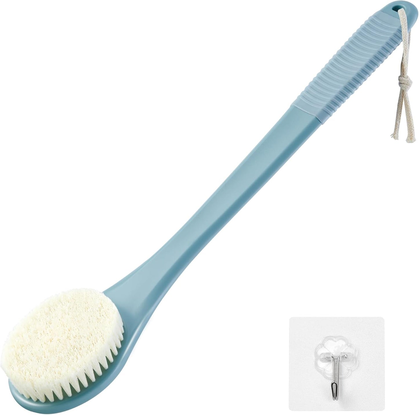 Back Scrubber for Shower, Shower Body Brush for Cleaning with Long Handle for Showering, 17 Inch Back Washer Exfoliator for Shower Men Women with Non-Slip Handle, Adhesive Hook (Blue)