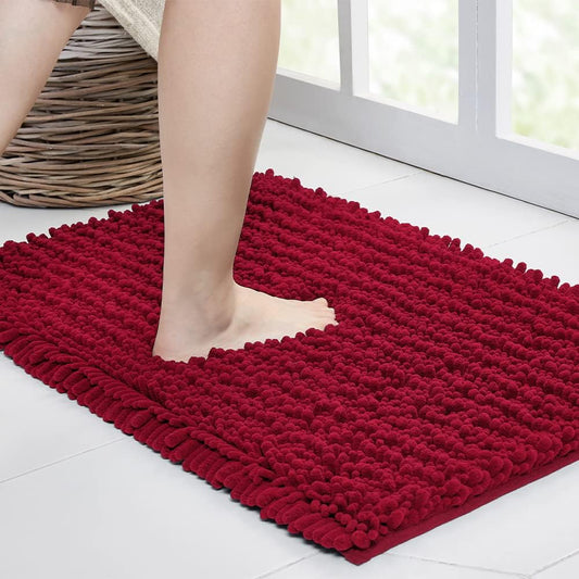 Walensee Large Bathroom Rug Non Slip Bath Mat (24x60 Inch Red) Water Absorbent Super Soft Shaggy Chenille Machine Washable Dry Extra Thick Perfect Absorbant Best Plush Carpet for Shower Floor
