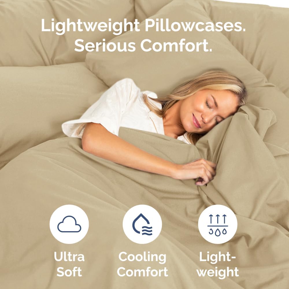 King Pillow Cases Set of 8 - Ultra Soft Hotel Quality Pillowcase Covers - Comfy & Wrinkle Free - Shrink, Stain and Fade Resistant - Easy-Care, Machine Washable Pillow Protectors - 8 Piece Set - Beige