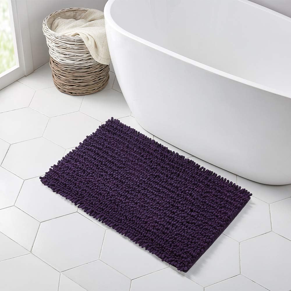 Walensee Bathroom Rug Non Slip Bath Mat (36x24 Inch Dark Purple) Water Absorbent Super Soft Shaggy Chenille Machine Washable Dry Extra Thick Perfect Absorbant Best Large Plush Carpet for Shower Floor