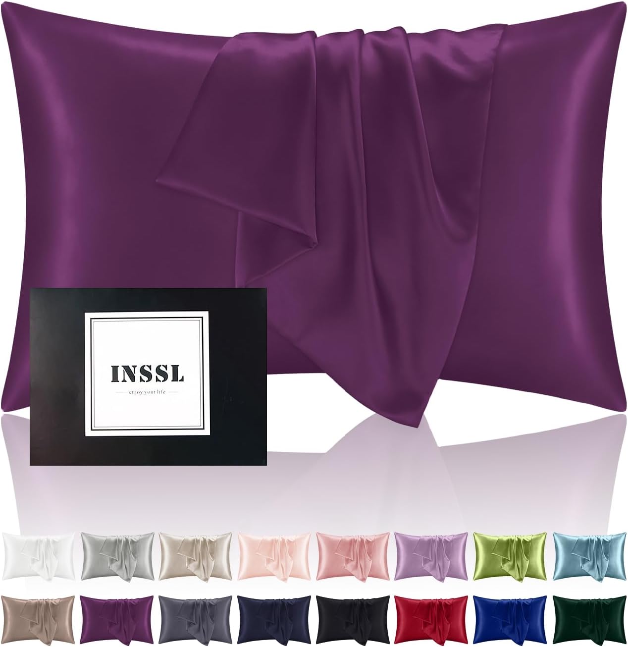 INSSL Mulberry Silk Pillowcase for Hair and Skin Health, Natural Silk Pillow Cover with Hidden Zipper Both Side Silk1 pcs (Dark Purple, Standard 20"x26")