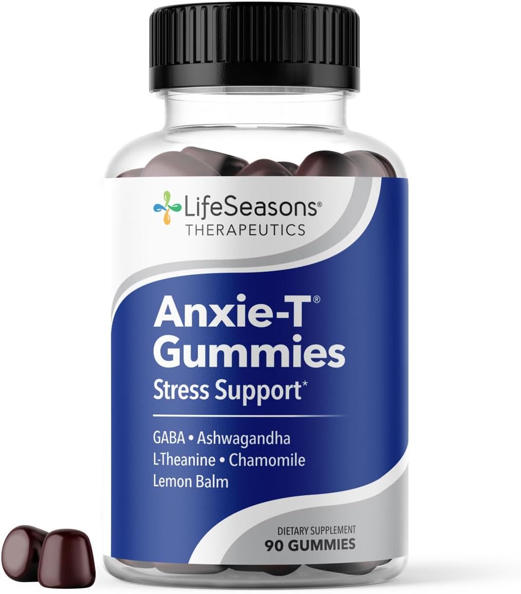 Anxie-T - Stress Relief Gummy - Vitamin Supplement for Mood & Mental Focus Support - Feel Calm and Relaxed - Rapidly Eases Tension - Ashwagandha, GABA & L-Theanine - 90 Gummies