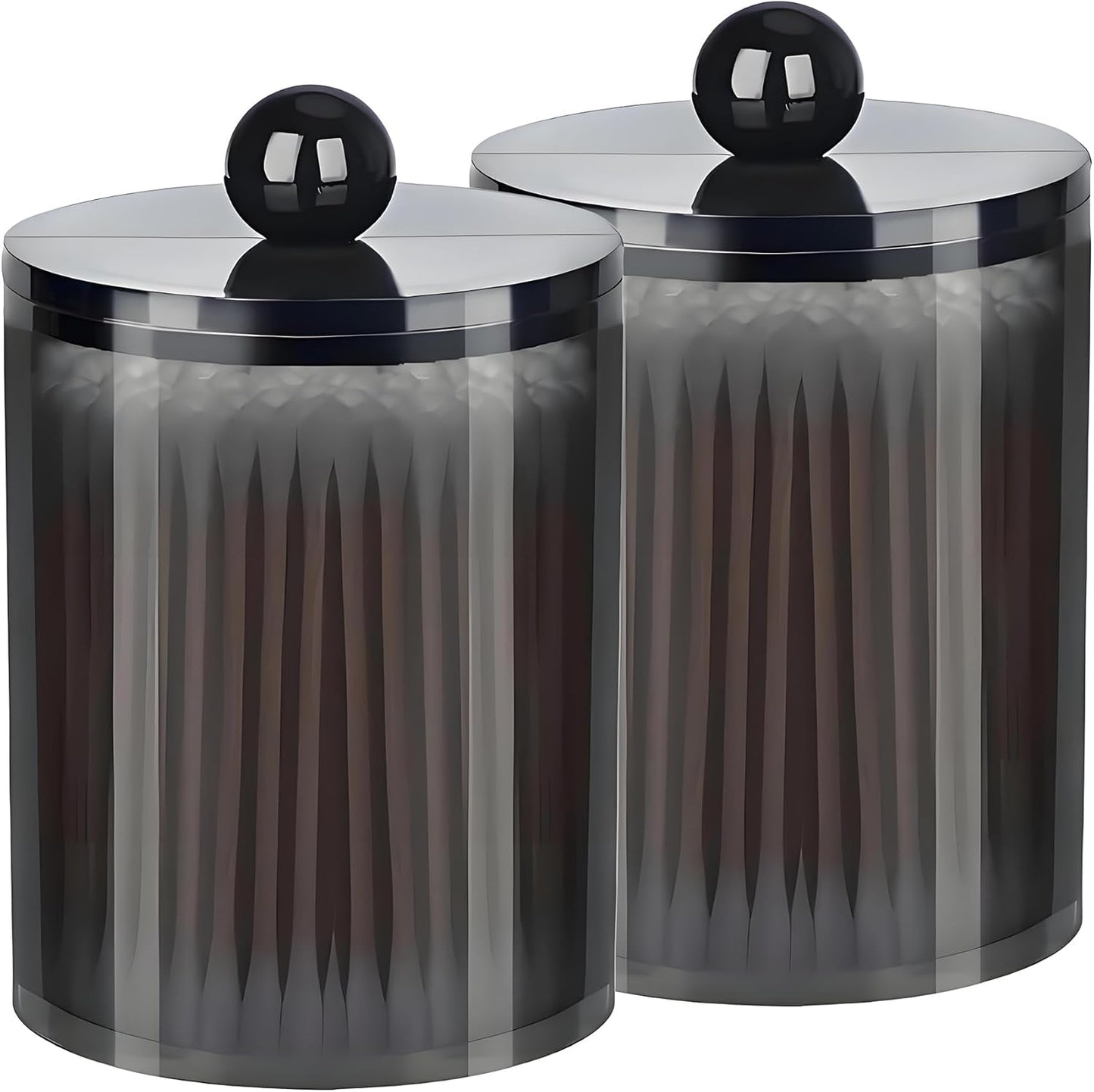 AXX Qtip Dispenser Apothecary Jars Bathroom - Qtip Holder Storage Canister Clear Plastic Jar for Cotton Swab,Q-Tips,Cotton Rounds (Black 2Pcs)
