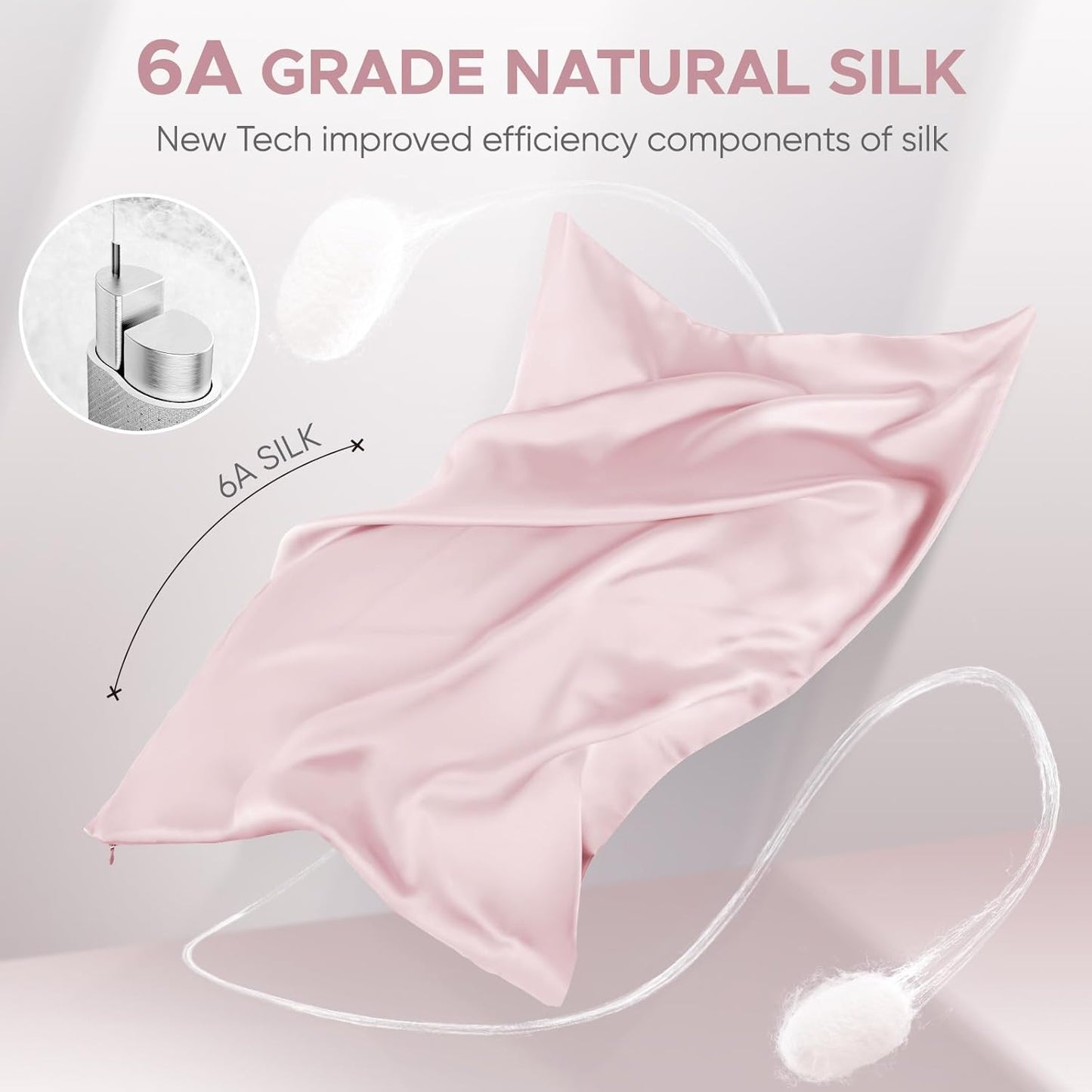 100% Pure Mulberry Silk Pillowcase for Hair and Skin - Allergen Resistant Dual Sides,600 Thread Count Silk Bed Pillow Cases with Hidden Zipper,1pc,King Size,Pink