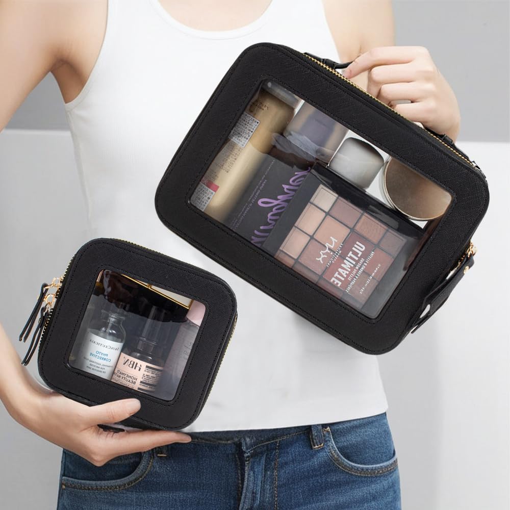 Travel Clear Makeup Bag Set, TSA Approved Cosmetic Bag Case with Zipper Portable Makeup Pouch Toiletry Bag Women Traveling Cosmetic Organizer Storage Bag Car Organizer Car Essentials for Women