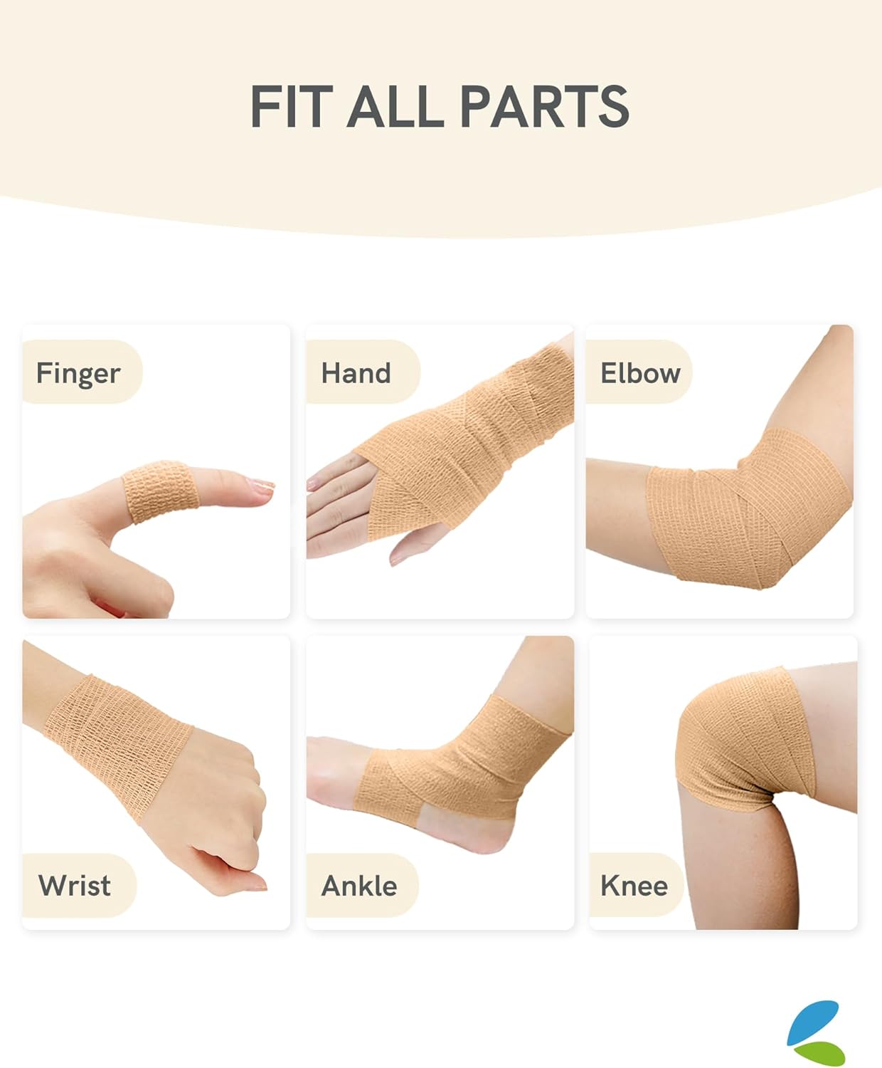 FriCARE Self Adhesive Bandage Wrap, Medical Tape in First Aid Kit, Cohesive Bandages for Wounds Sport Vet, FSA/HSA Eligible, 2 Inches X 5 Yards 6 Rolls, Tan