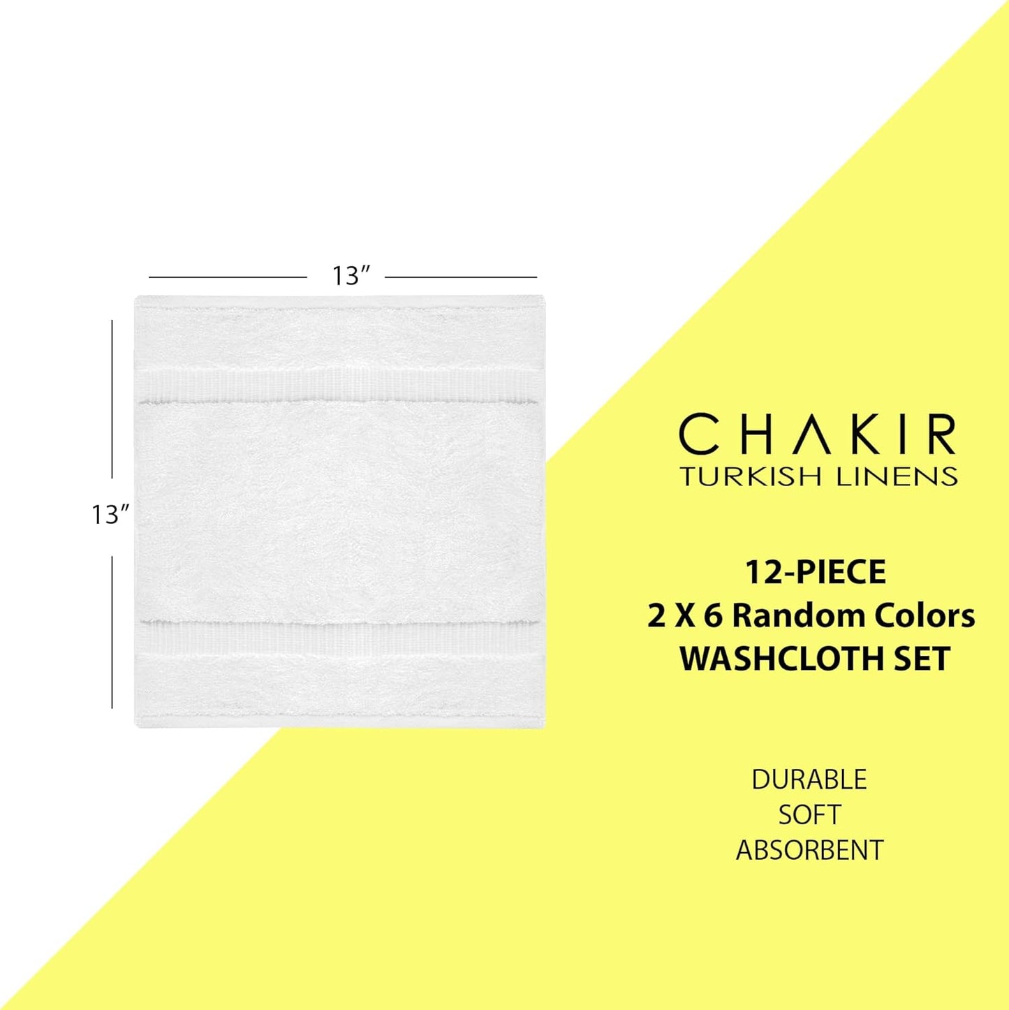 Chakir Turkish Linens Hotel & Spa Quality, Highly Absorbent 100% Cotton Turkish Washcloths (2 X 6 Random Colors - Set of 12)