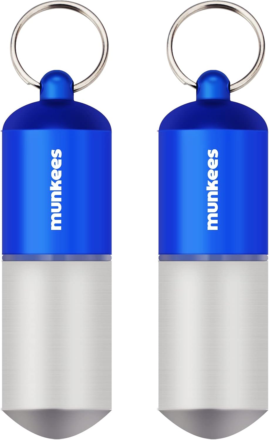munkees Portable Pill Case Large Waterproof Capsules EDC Keychain, Travel Pill Bottle for Camping, Hiking, Backpacking, Compact Valuables Container for Outdoors 2-Pack
