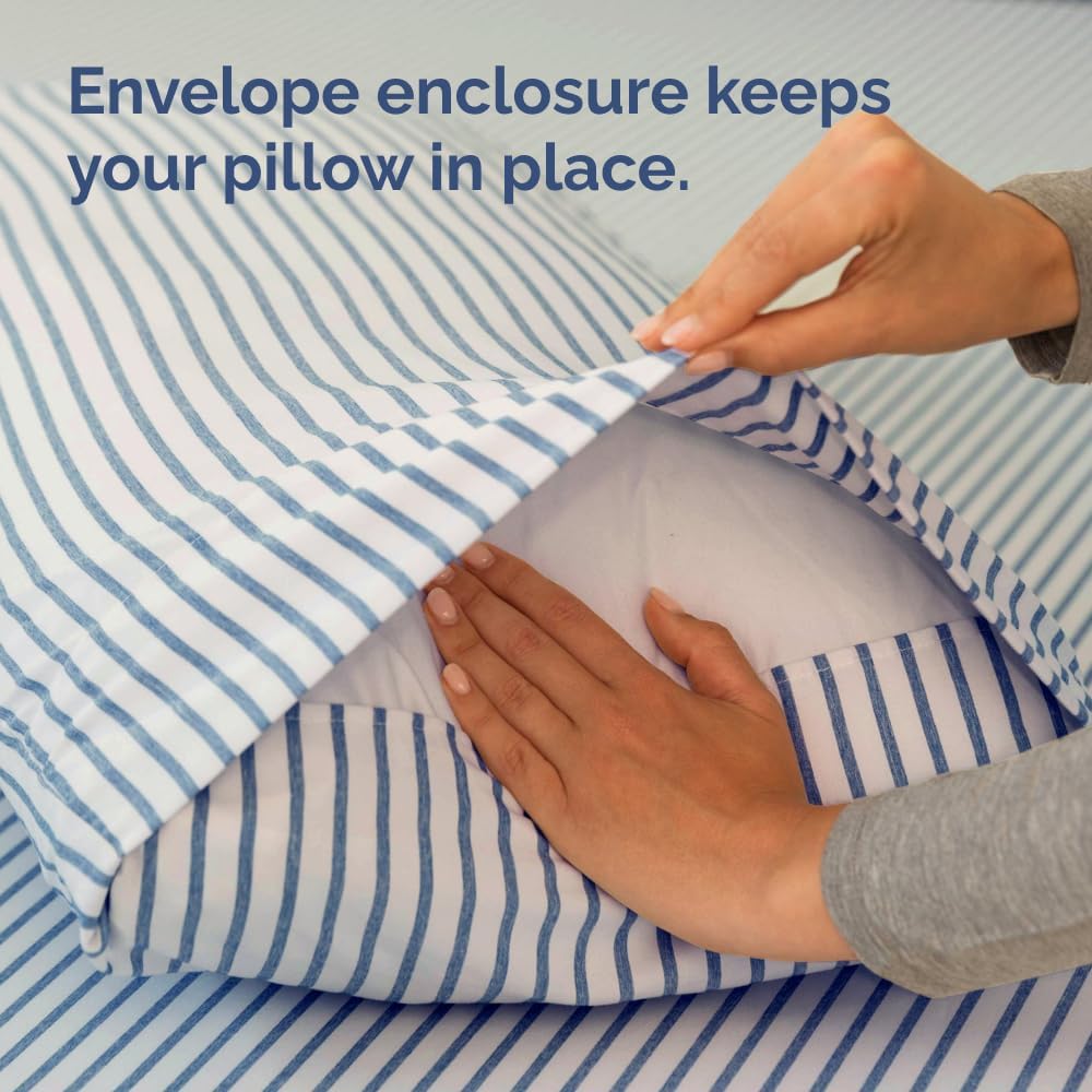 King Pillow Cases Set of 4 - Ultra Soft Hotel Quality Pillowcase Covers - Comfy, Cozy & Wrinkle Free - Shrinkage and Fade Resistant - Machine Washable Pillow Protectors - 4 Piece Set - Blue Stripes 2