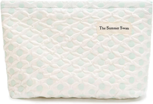 The Summer Swan | Large Floral Mid-day Clutch | Period Kit Hygiene Skincare Bag | Cute Polka Dots Green Makeup Bag