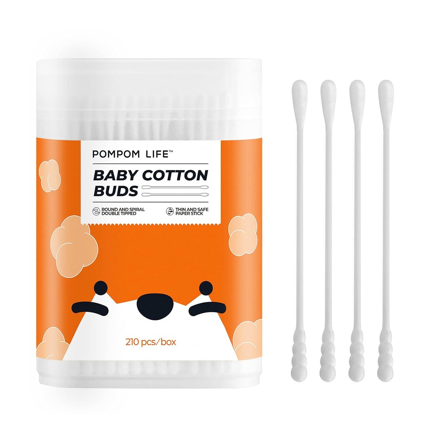 Baby Cotton Swabs 210 Count, Cotton Swabs For Personal Hygiene, Baby Safe Tips For Ear and Nose Clean With Biodegradable & Organic Cotton Buds, Double Tipped Safety Sticks, 100% Eco-Friendly