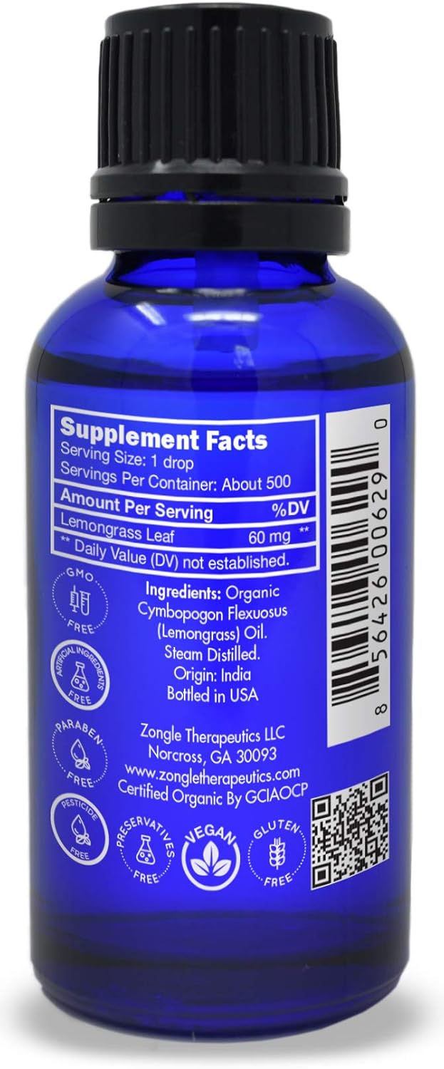 Organic, Lemongrass Essential Oil, Food Grade, Edible – 100% Pure, Lemongrass Oil, by Zongle Therapeutics, 1 OZ