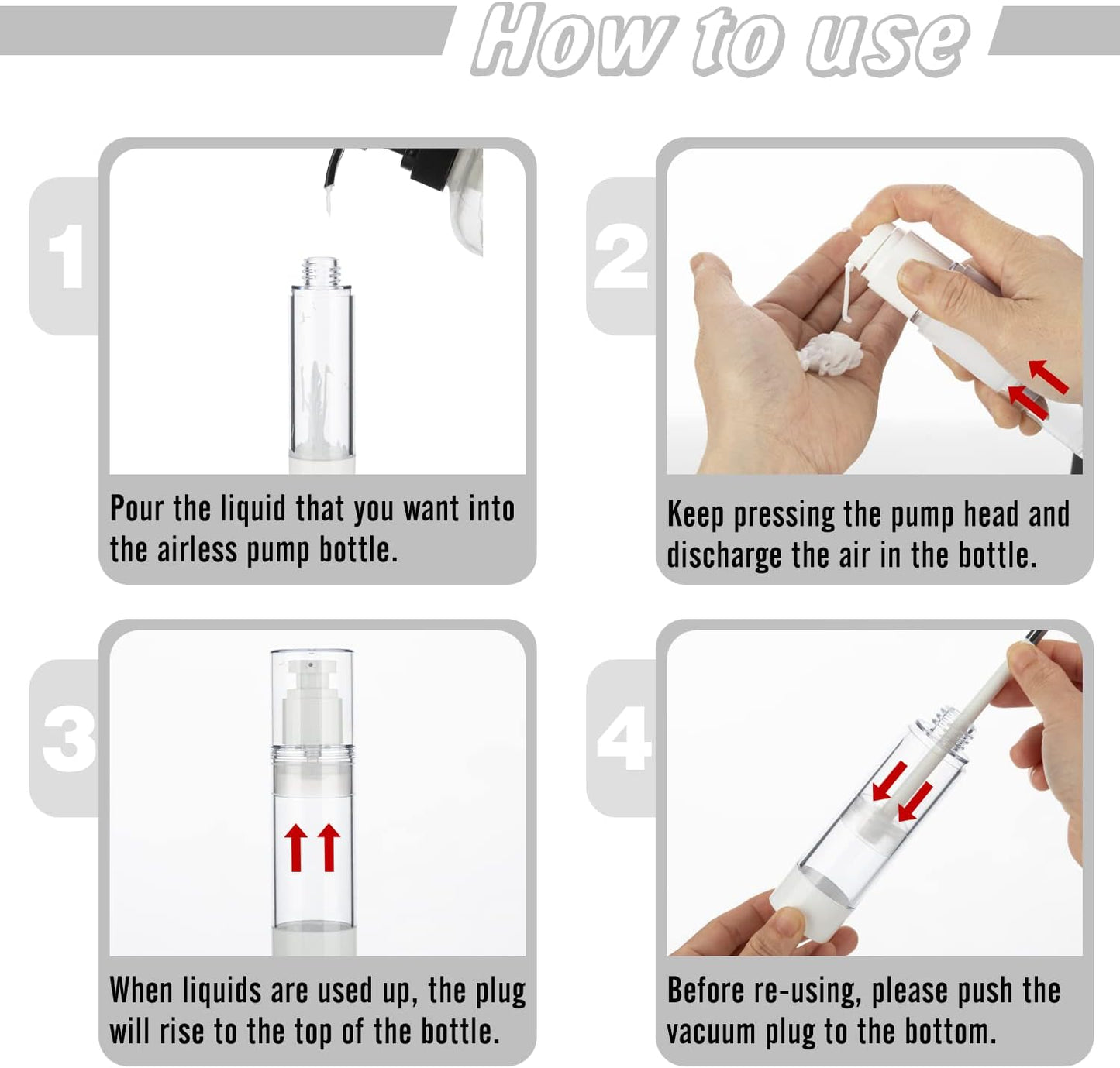 2.7OZ/80ML Clear Airless Pump Bottles, Lotion Dispenser Travel with Pump, Vacuum Plastic Travel Size Lotion Bottle for Foundation, Creams, Cosmetic(3 Pack)