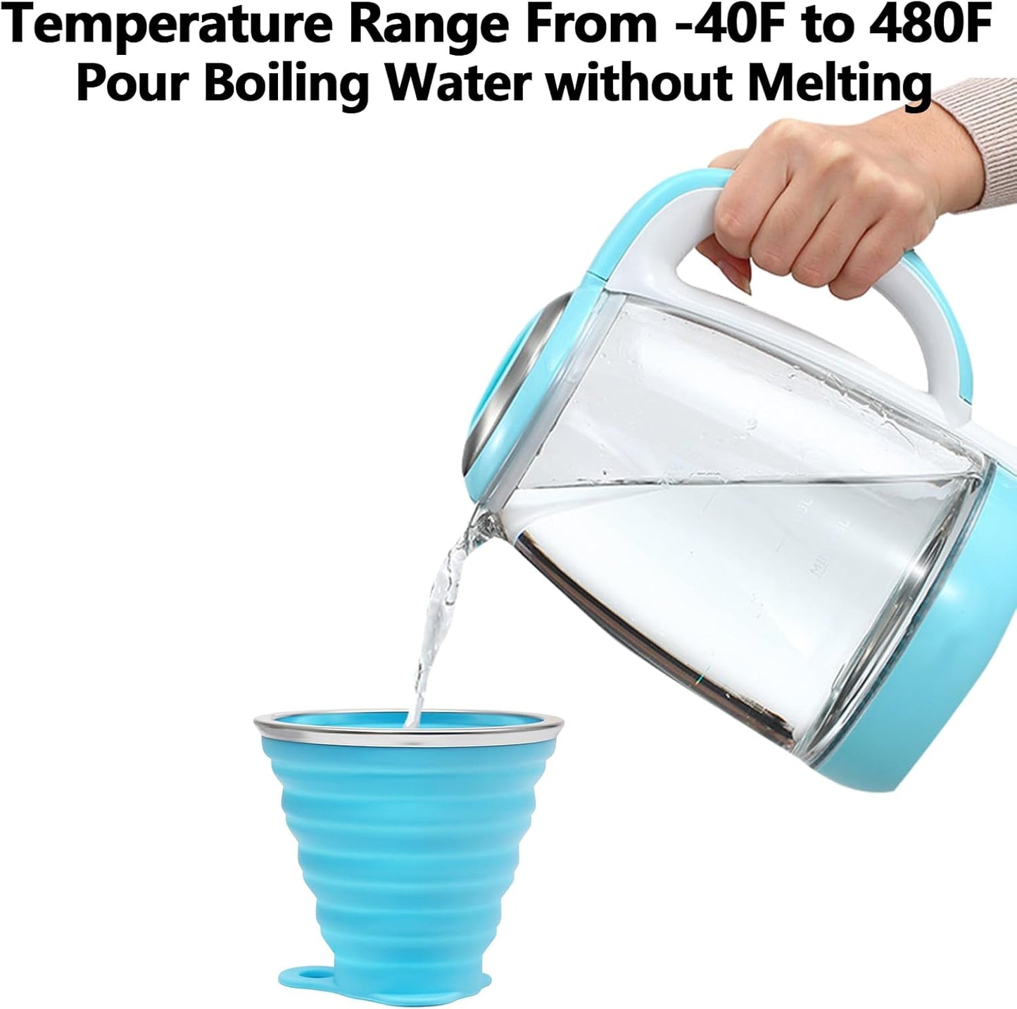 Litoexpe 4 Pack Silicone Collapsible Travel Cup Portable Folding Camping Cup Sets with Lids, Orange & Blue & Coffee & Purple, Capacity 9.22oz (270ml)