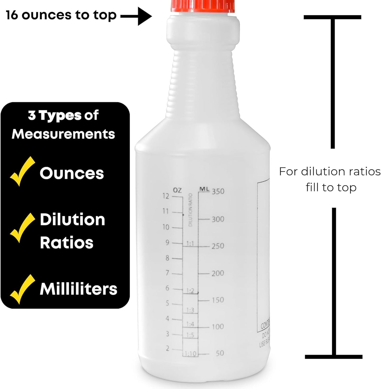 Commercial-Grade 16 oz Spray Bottles with Dilution Ratios, Ounces & Milliliters, Made in USA, Great for Cleaning, Essential Oils, Hair, Plants, BBQ (4-Pack)