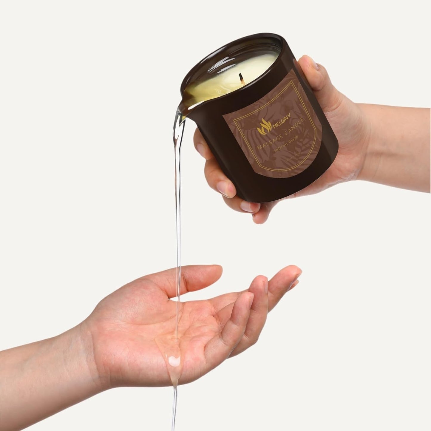 MELONY Massage Oil Candle for Pure Relaxation - 8.1 oz - Moisturizing Essential Oil Body Massage Candle for Home Spa- Amazing Gift for Women & Men (Saffron Blaze)