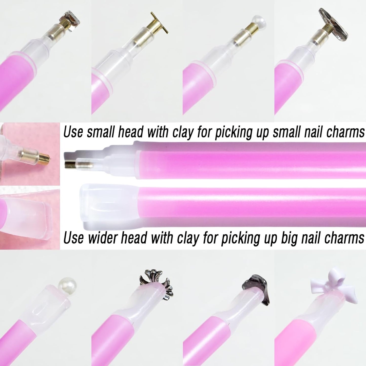 LIGHT RAIN Rhinestone Picker Tool - 4 Pcs Dual-head Ultra-lightweight Pen with 6 clay putty, and Precision Jewelry Tweezers Kit for Pick Up Nail Art Gems, Stone, Crystals