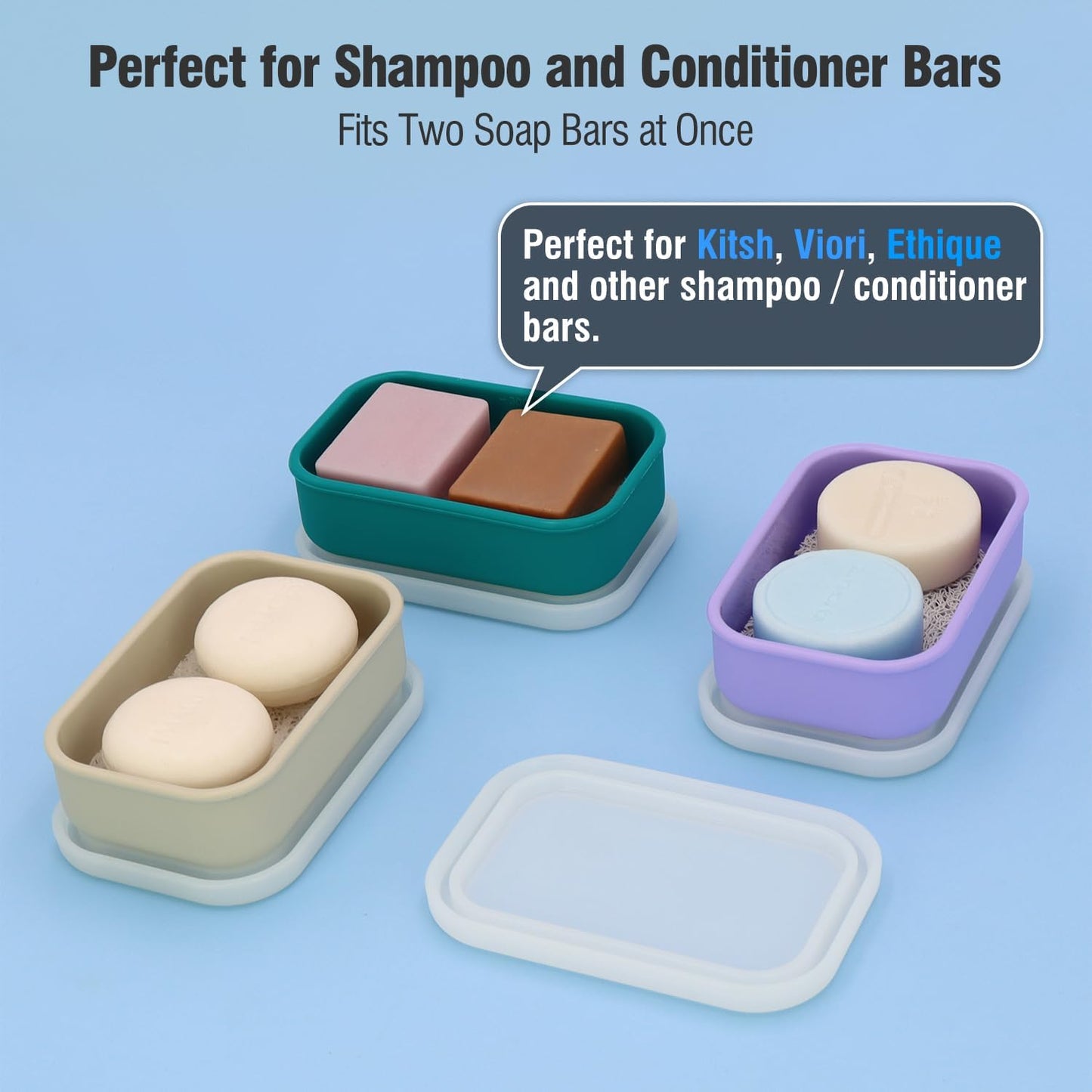 Enhanced Leak Proof Travel Soap Case, AIMAIAIMAI Silicone Soap Container with Draining Layer, Portable Bar Soap Holder for Bathroom, Camping, Gym, Easy to Clean (Translucent & Off-White)