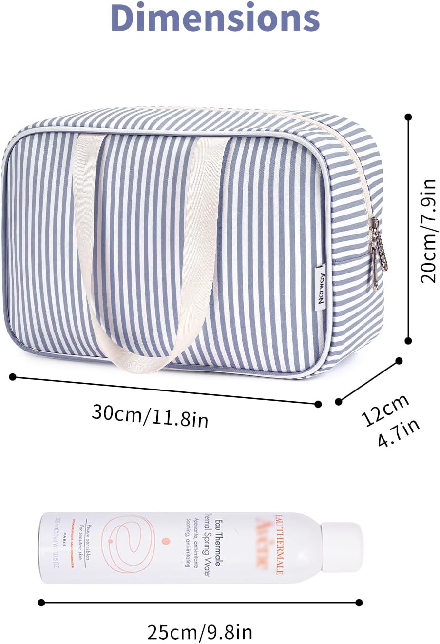 Full Size Toiletry Bag Women Large Cosmetic Bag Travel Makeup Bag Organizer Medicine Bag for Toiletries Essentials Accessories (Greyish Blue Stripe, Large)