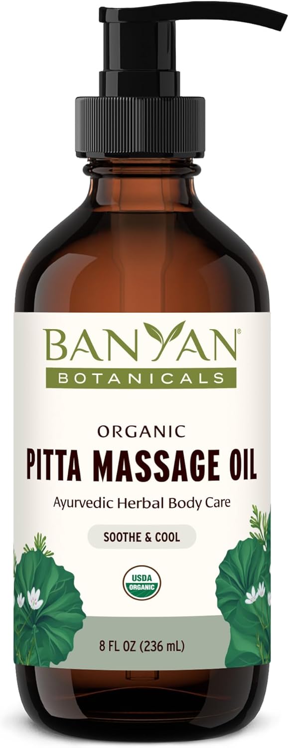 Banyan Botanicals Pitta Massage Oil – Organic Massage Oil Infused with Ayurvedic Herbs – with Gotu Kola and Guduchi (Tinospora cordifolia) – 8 oz. – Non-GMO Sustainably Sourced Abhyanga Massage Oil