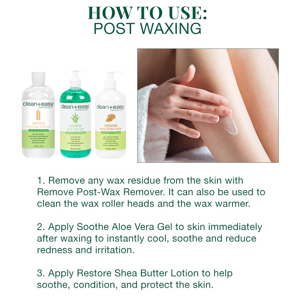 Clean + Easy Roll On Wax Kit – Roll On Wax Warmer for Hair Removal with Roller, Cartridges, Strips, Pre and Post Waxing Care, Roller Waxing Kit for Estheticians – 120V