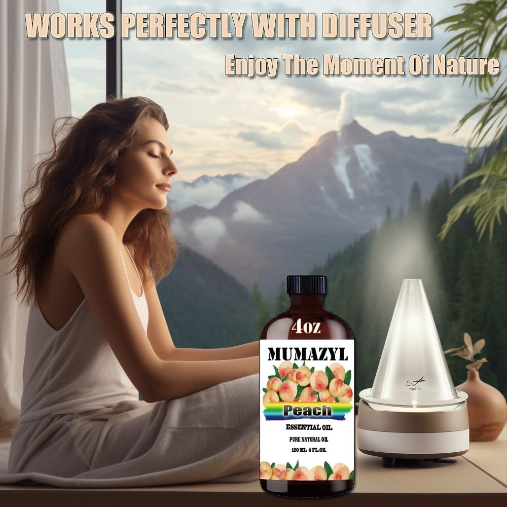 Peach Essential Oil, Peach Oil 4 Fl Oz 120ML for Diffuser Humidifier Yoga Cleaning DIY Candle Soap Making Essential Oils