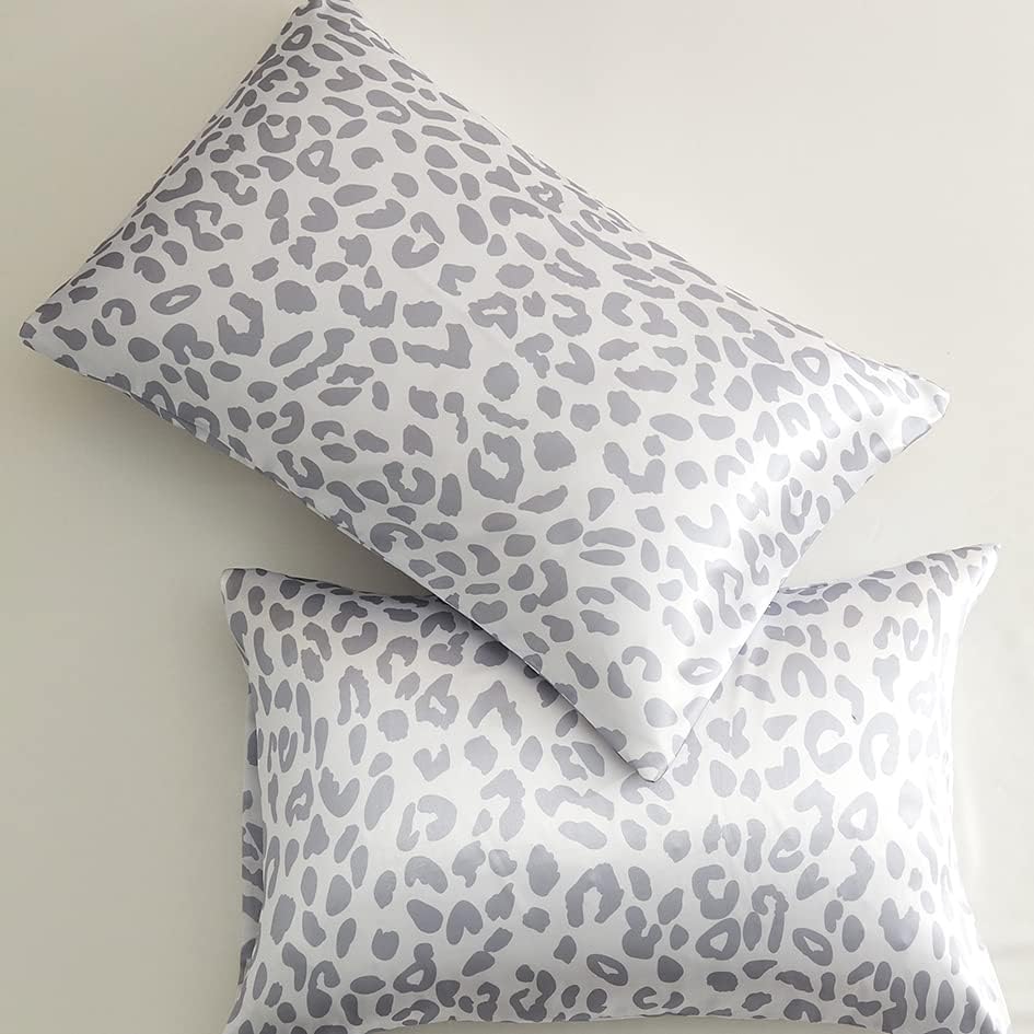 Silky Satin Toddler Pillowcases Pack of 2, 13x18 Inches Grey Leopard Printed Travel Pillowcases with Envelope Closure, Small Kids Pillow Cases Covers