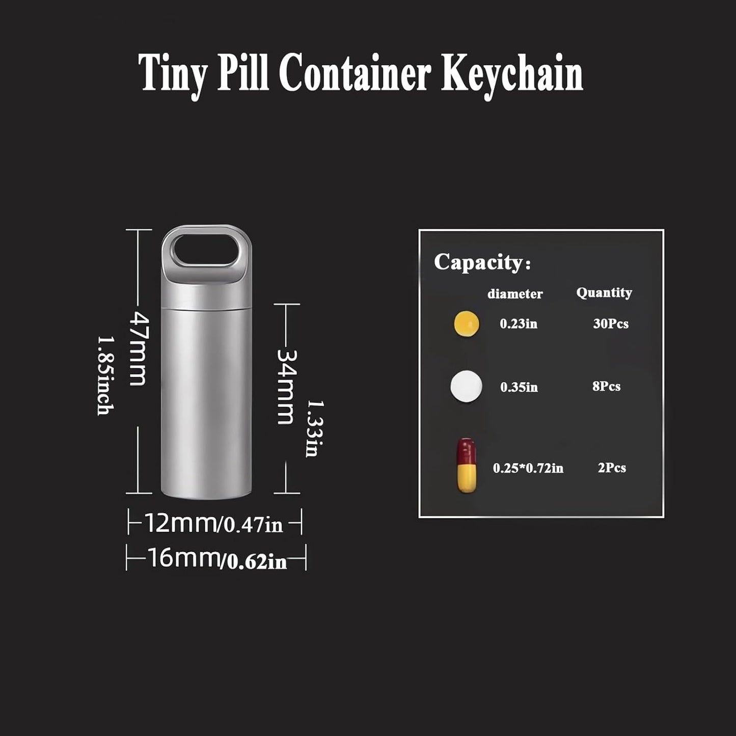 Small Keychain Pill Holder,304 Stainless Steel Portable Pill Case Organizer for Travel,Waterproof Pocket Pill Container Medicine Box for Purse Men (Mini Pill Case), Silver