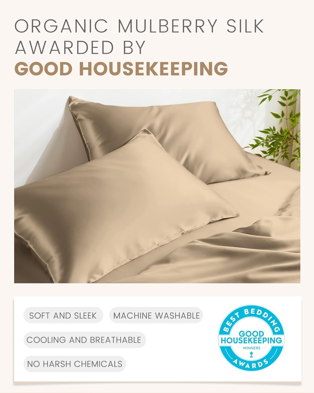 THXSILK Set of 2 100% Mulberry Silk Pillowcase for Hair and Skin Health, Soft Breathable and Smooth Pillowcases with Hidden Zipper, Both Sides Premium Grade 6A+ Silk, Standard 20"x26", Taupe