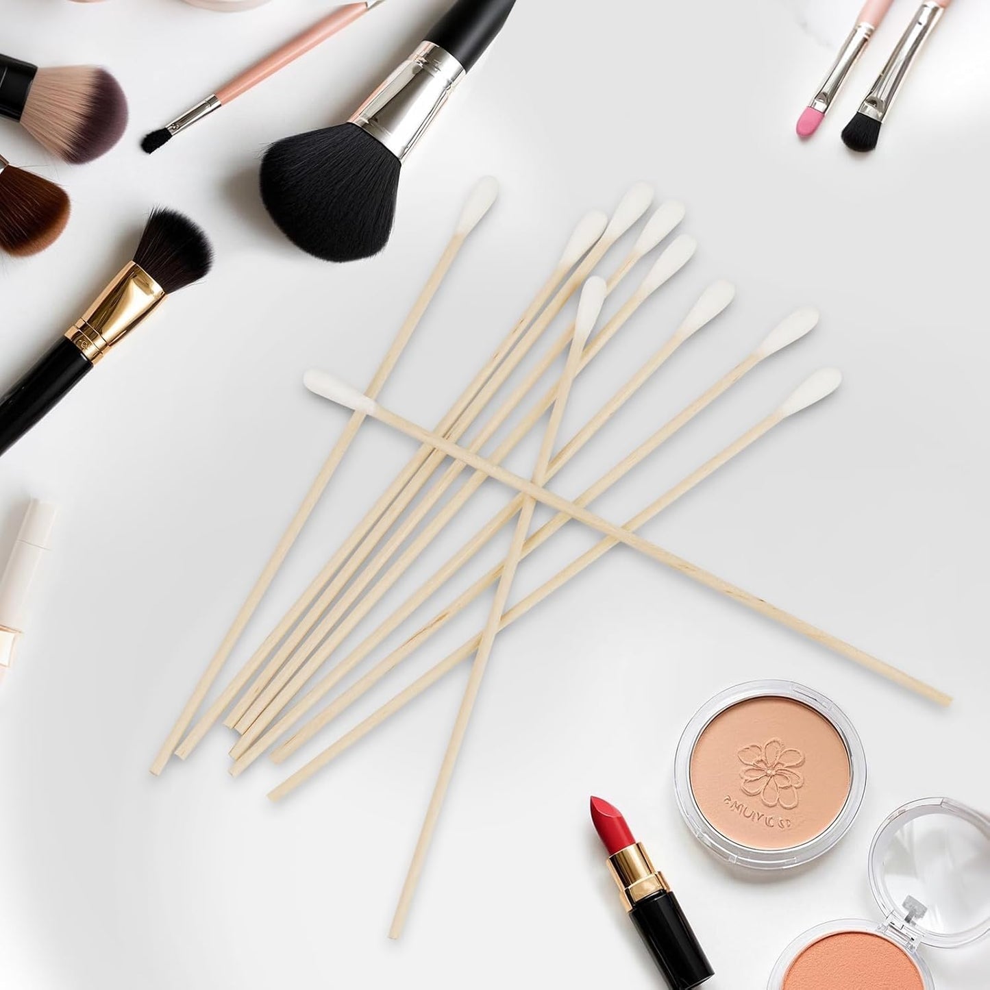 Vaincre 300PCS Long Cotton Swabs - 6" Cleaning Cotton Swab Buds with Wooden Sticks, Precise Microblading Eyeshadow Tip Applicators, Microswabs Wood Sticks for Makeup Nail Art Tattoo Permanent Supplies