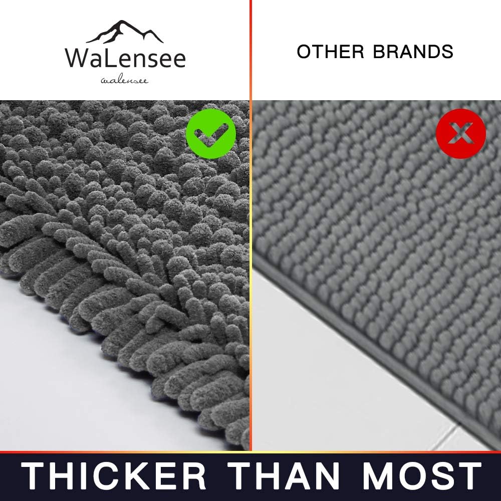 Walensee Bathroom Contour Rug Non Slip Toilet U Shaped Bath Mat (20x24, Grey) Water Absorbent Super Soft Shaggy Chenille Machine Washable Dry Extra Thick Perfect Absorbant Best Plush Carpet
