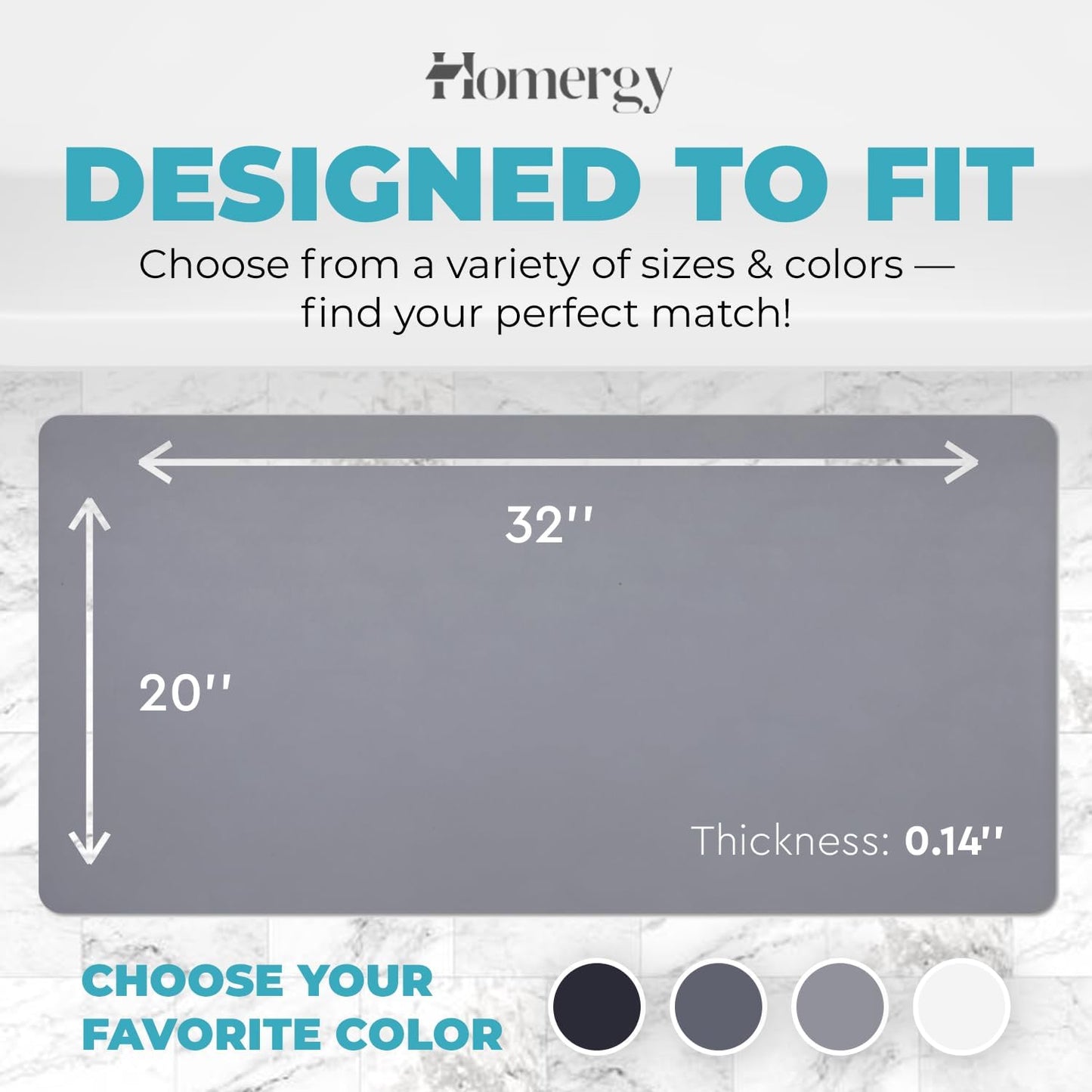 Homergy Bath Mat – Super‑Absorbent & Quick‑Dry with Non‑Slip Rubber Backing, Machine Washable & Odor Resistant – 20x32 in, Gray