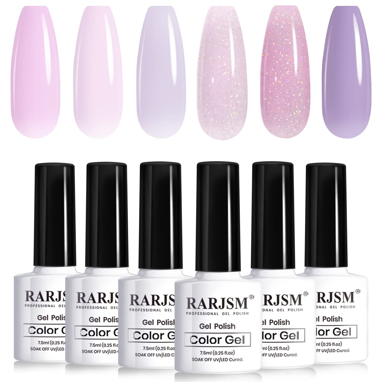 RARJSM Nude Gel Nail Polish Purple Glitter 6pcs Set 7.5ml Jelly Shimmery Sheer Violet Nail Gel Polish Iridescent Sparkly Light Purple Pink Translucent Natural Skin Tone Color Soak off UV LED Cured