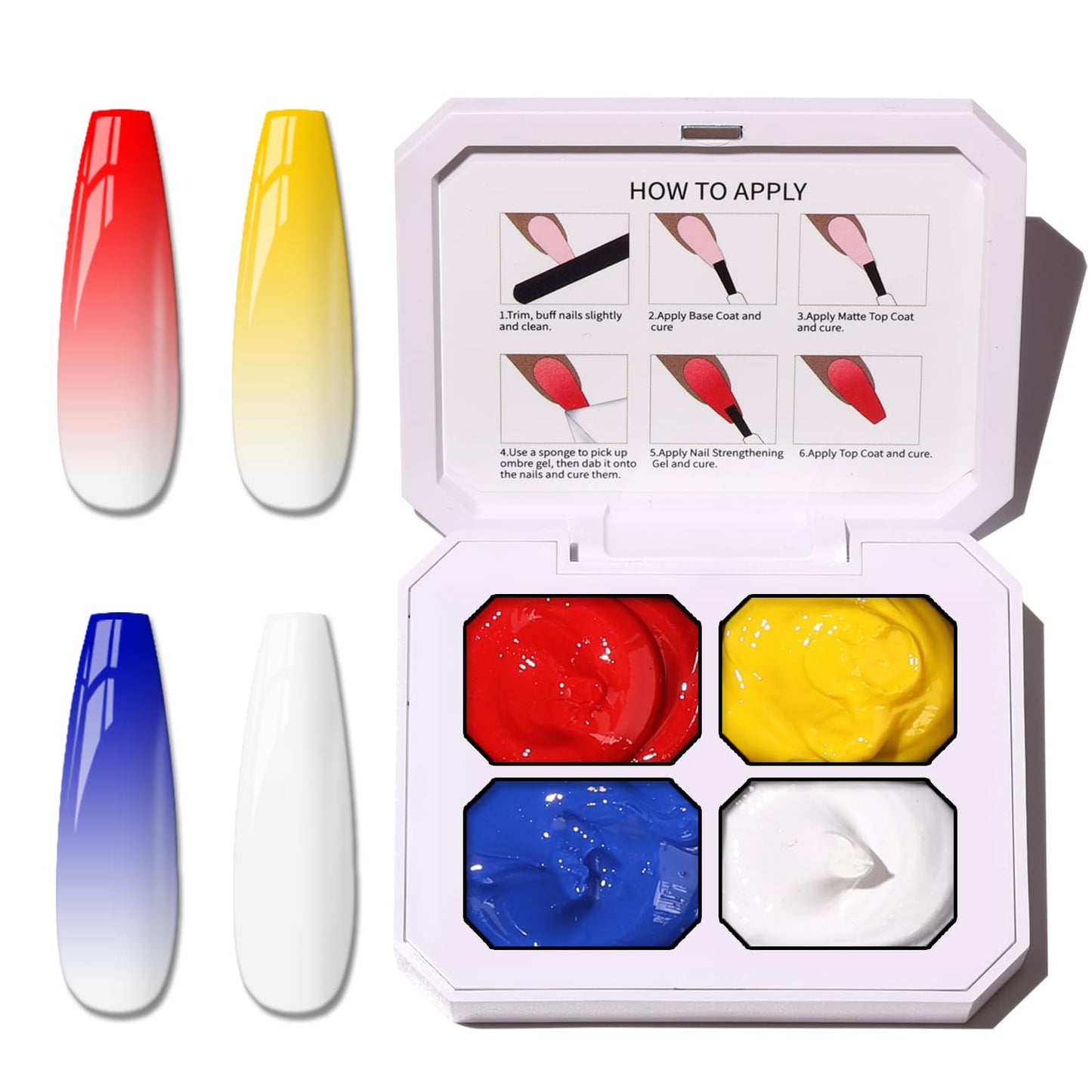 Sponge Pat Paint Nail Gel, 9 Colors Ombre Nails Gradient Gel Nail Blush Blooming Aura Nails Drawing Stripper Floral Painting Nail Art, No Wipe, UV/LED Curing (4 Colors A)