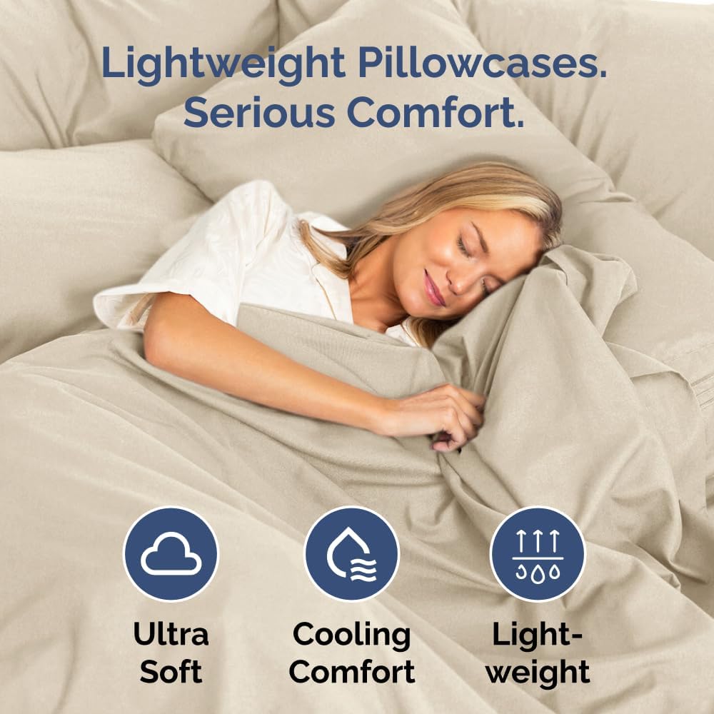 Standard Pillow Cases Set of 10 - Ultra Soft Hotel Quality Pillowcase Covers - Comfy, Cozy & Wrinkle Free - Shrink, Stain and Fade Resistant - Machine Washable Pillow Protectors - 10 Pcs Set - Wheat