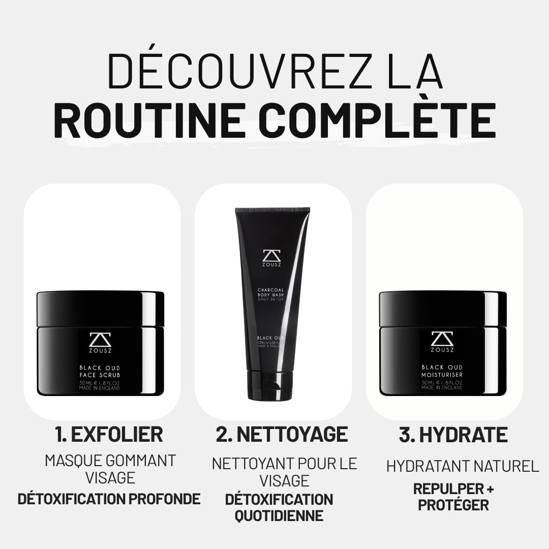 ZOUSZ Black Oud Charcoal Mens Face Scrub Mask – Exfoliating Clay Face Mask & Deep Cleansing Facial Scrub with Activated Charcoal, Salicylic Acid & Hyaluronic Acid – Revitalize skin – 50ml