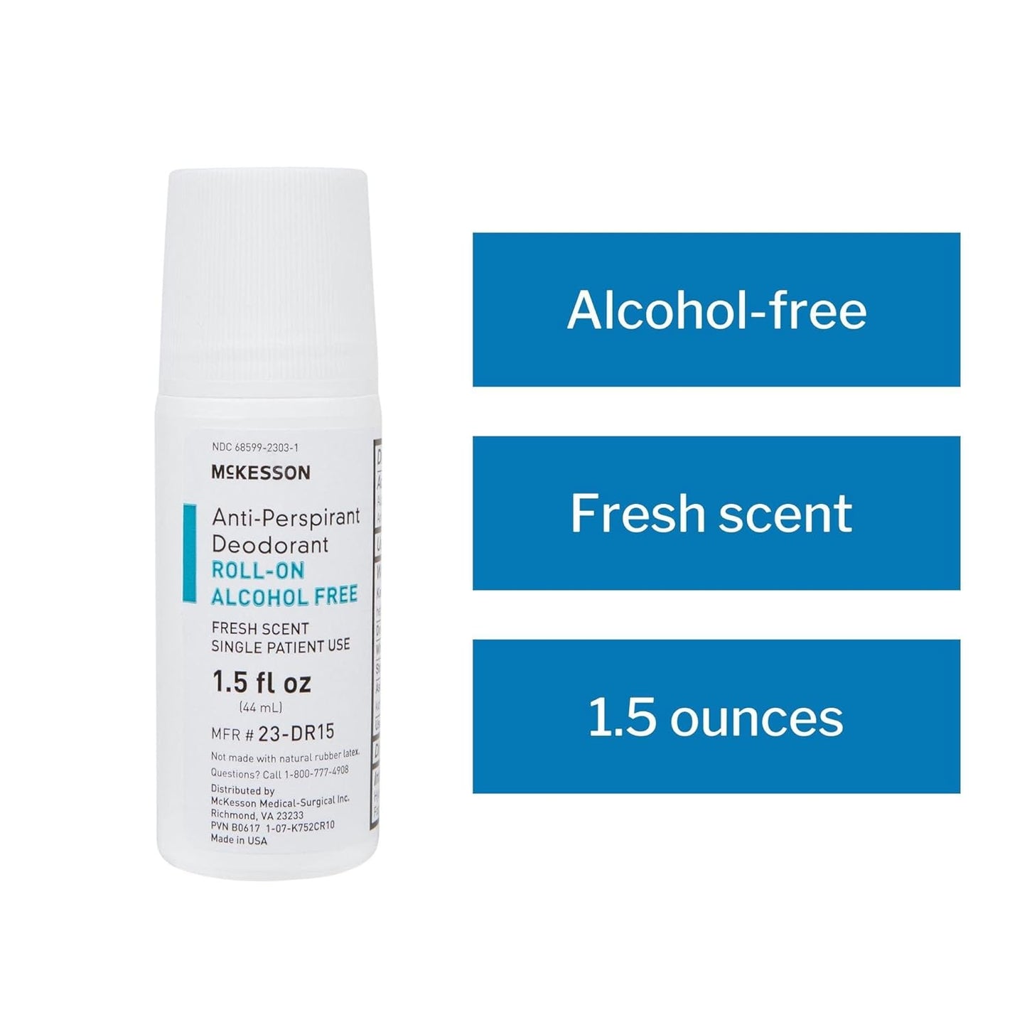 McKesson Antiperspirant Deodorant Roll-On Stick [Pack of 96] Bulk, Mini Travel Size, Alcohol-Free, Fresh Scent, 1.5 fl oz