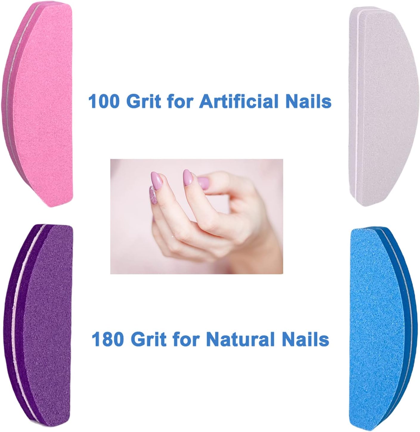 Nail Buffers (40 pcs), Buffer Block Nail Files Bulk for Acrylic Nails and Natural Nails Double Sided 100/180 Grit Portable Washable Sanding Buffing Buffers Arc Shape (40Pcs Multicolor)