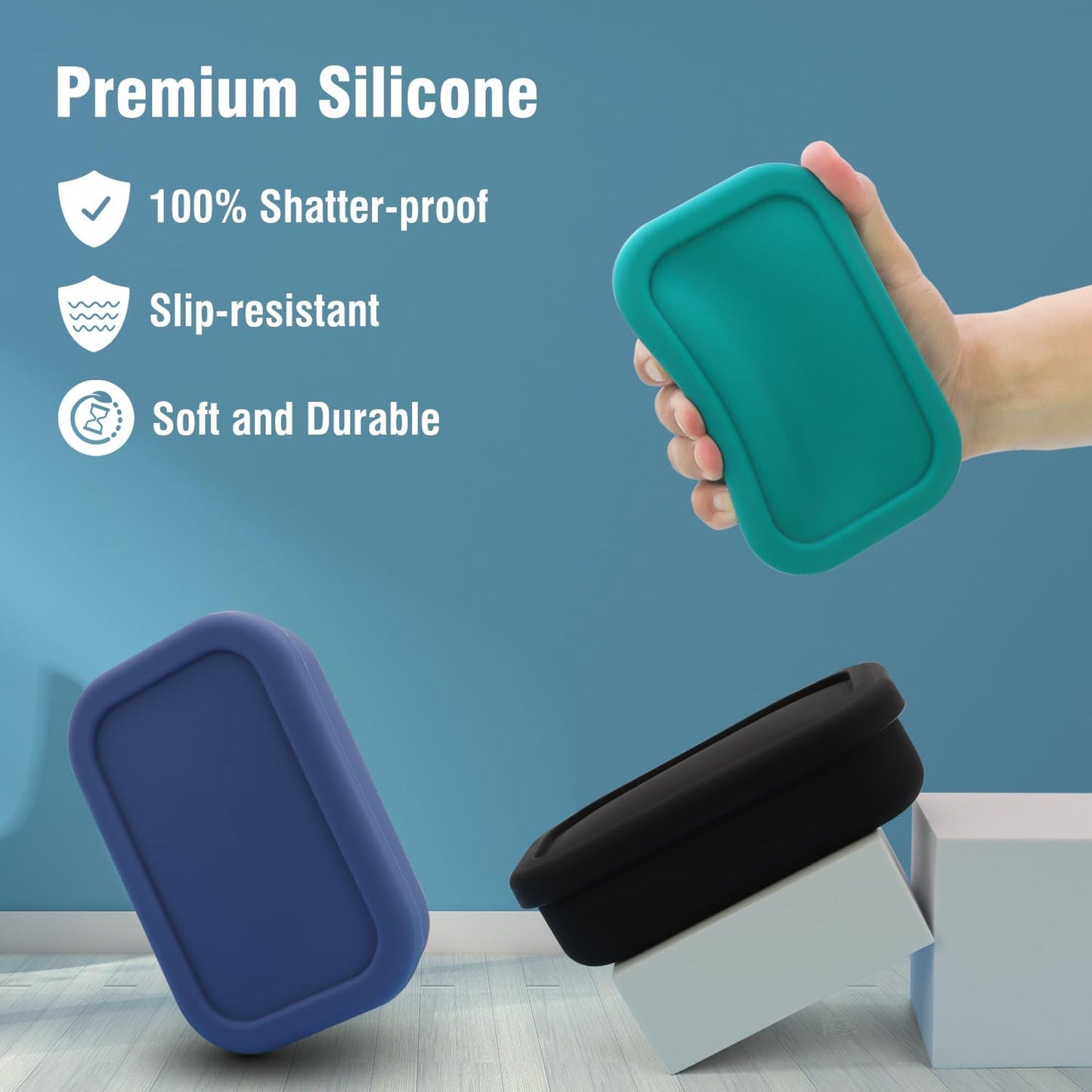 Enhanced Leak Proof Travel Soap Case, AIMAIAIMAI Silicone Soap Container with Draining Layer, Portable Bar Soap Holder for Bathroom, Camping, Gym, Easy to Clean (Blue)