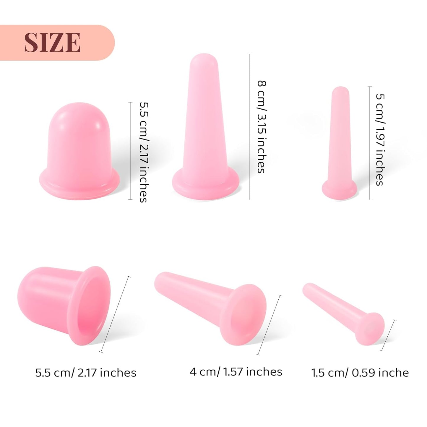 5 Pack Silicone Facial Cupping Set Vacuum Massage Cups Kit Pink Face Massager Helper Cup for Face Neck Back Eyes Skin Care