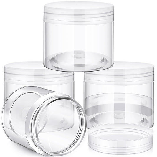 Patelai 4 Pieces Round Wide-mouth Leak Proof Plastic Container Jars with Lids for Travel Storage Makeup Beauty Products Face Creams Oils Salves Ointments DIY Making(6 Ounce,Clear)