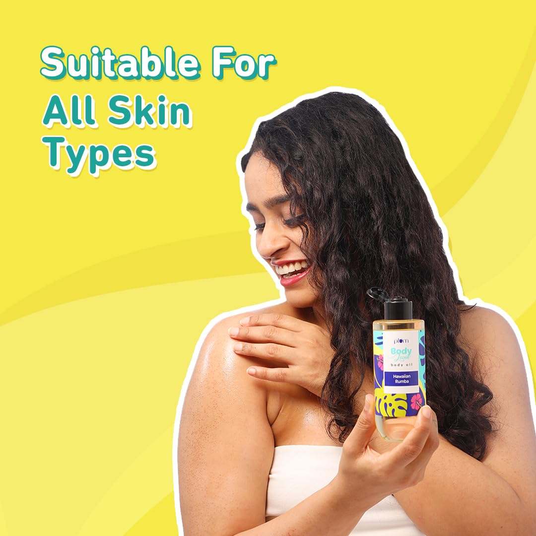 Plum Hawaiian Rumba Body Oil With Avocado Oil, Coconut Oil, Carrot Seed Oil, 100% Pure Moisturizing Oil, Instant Glow, Detoxifying, Nourishing Bath Oil, Paraben, Silicone & Mineral Oil Free, 6.7 Fl Oz