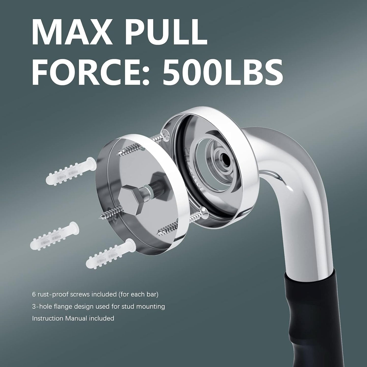 2 Pack 16 Inch Shower Grab Bar w/Anti Slip Rubber Grip,ZUEXT SUS304 Stainless Steel Bath Grab Bar,Bathroom Balance Bar,Wall Mount Safety Handrail Support,Handicap Injury Elderly Senior Assist Handle