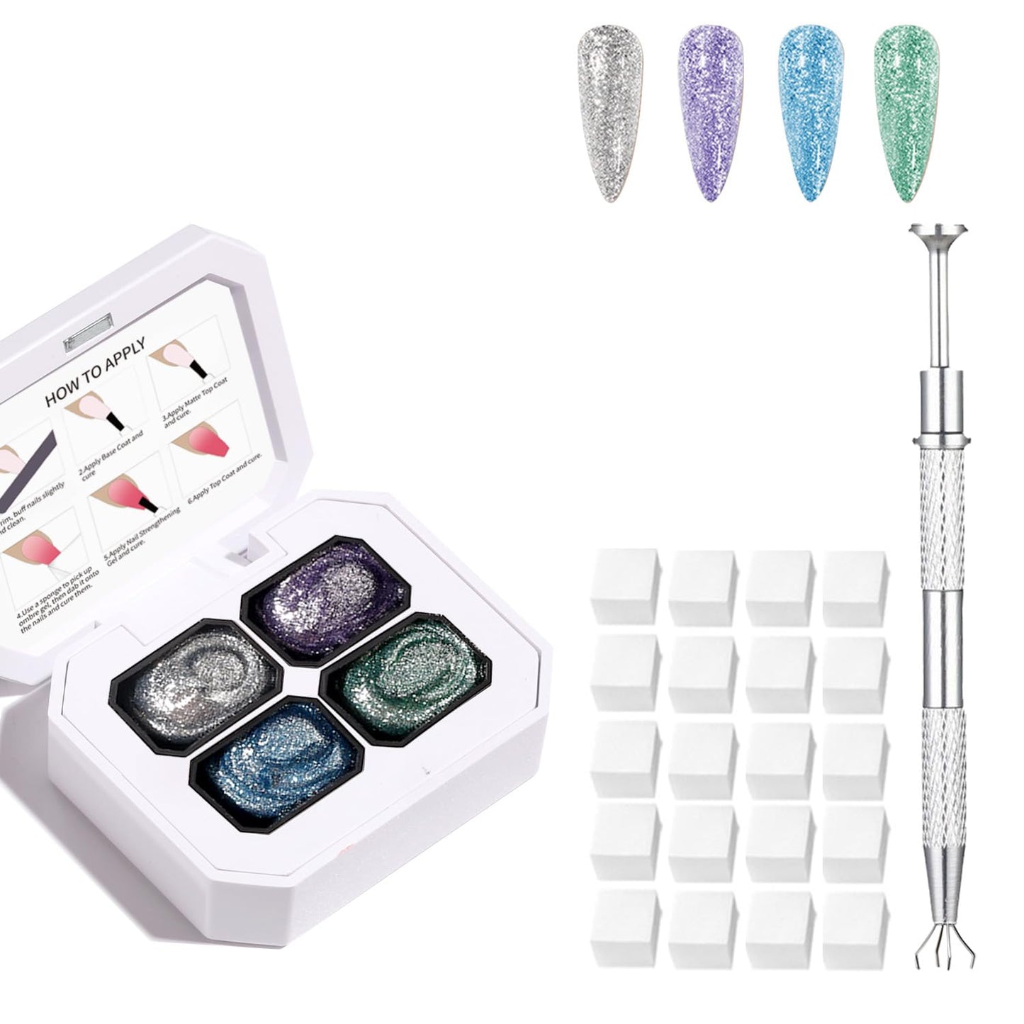 4 Colors Set Ombre Gel Nail Polish,GelS Polish Palette with 20Pcs Nail Sponges for 3d Gel Nail Art can be Painted in Salon or Home Use(OMBER2)