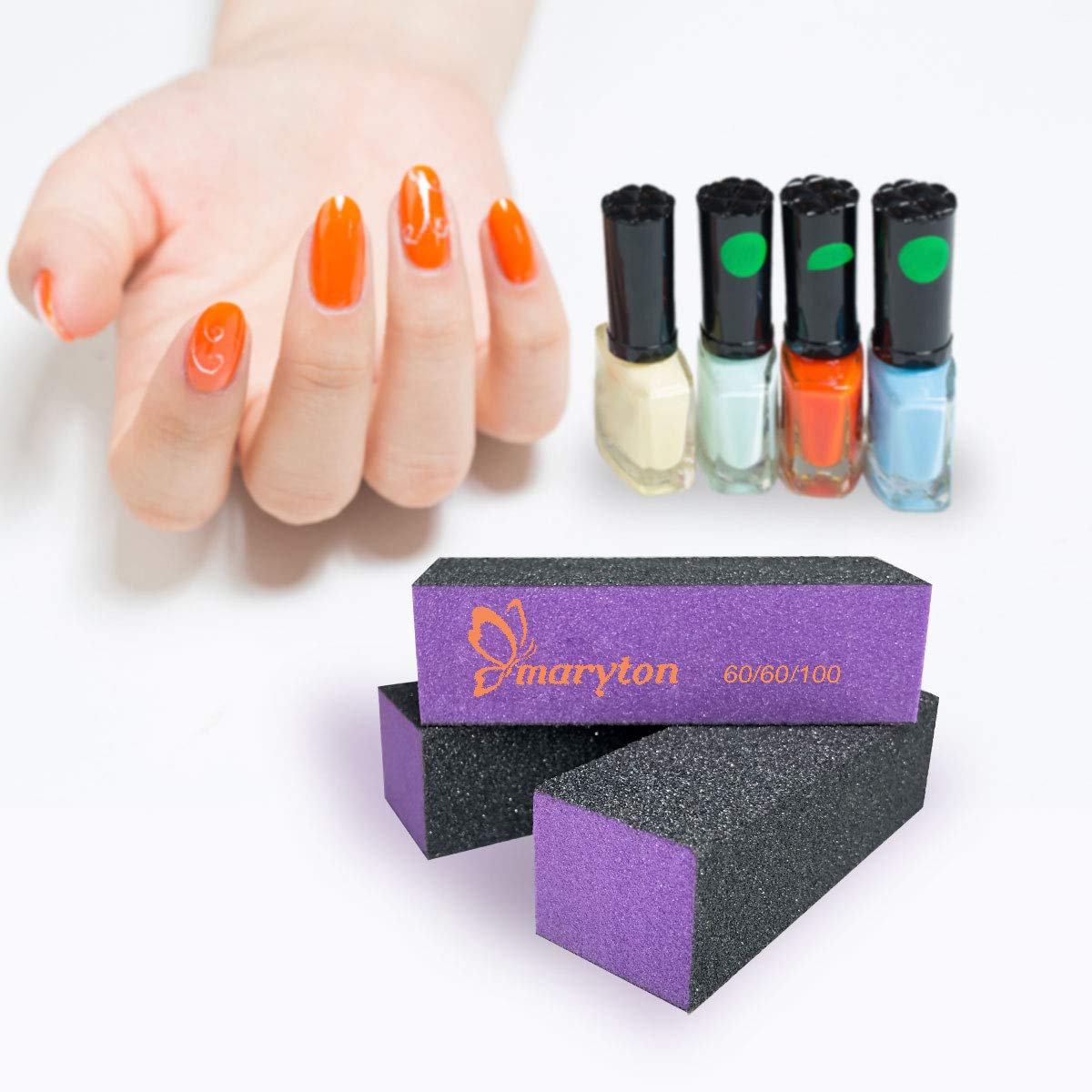 Maryton Nail Buffer Sanding Block Polisher Buffing File 60/100 Grit for Acrylic Nail Art Kit Manicure Tools 10 PCS (Black Purple)